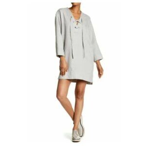 Brochu Walker Kenwick 100% Linen Lace-Up High-Low Linen Mini Dress Tunic Pumice